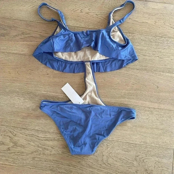 Shay Todd One Piece Cutout Swimsuit Blue Large - Picture 4 of 6